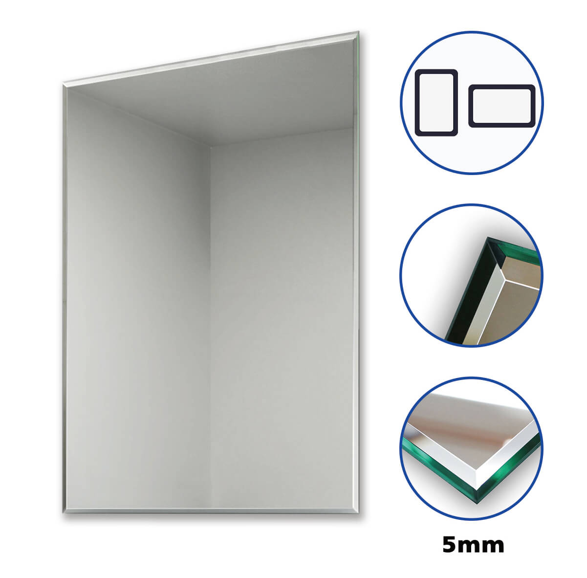 1200x450 Large Frameless Bathroom Mirror Plain with Wall Hanging Fixing